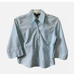 Lands End Button Up 3/4 Sleeve Blue Shirt Blouse Womens Size 4P Cotton Blend